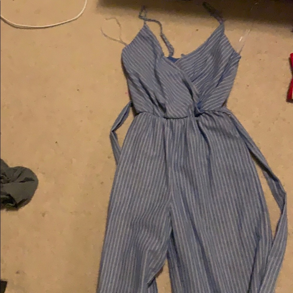 Blue and white stripe romper